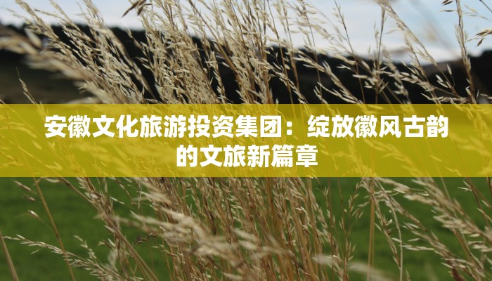 安徽文化旅游投资集团：绽放徽风古韵的文旅新篇章